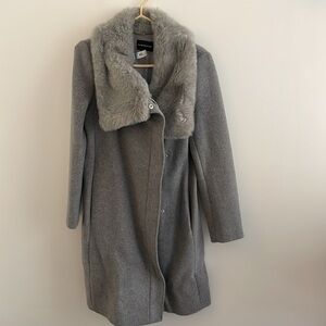 CLUB MONACO | Grey wool jacket with faux fur collar